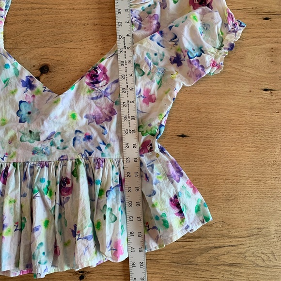Urban Outfitters Women’s Small 100% Cotton Puff Sleeve Peplum Top Purple Floral - Picture 6 of 7